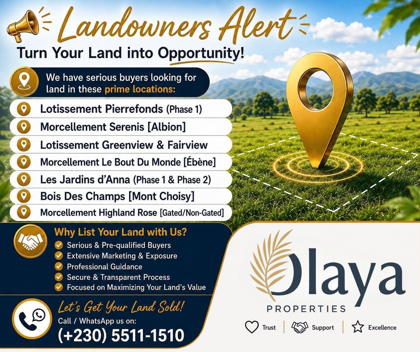 Landowners alert: Olaya Properties has pre-qualified buyers looking for land in prime Mauritian locations